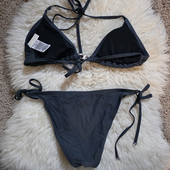 Michael Kors Dark Grey String Bikini With Silver Accents Size XS BS135 - Picture 3 of 5